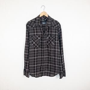 G Star RAW Men's 2XL Snap zip up Shirt Gray Plaid Long Sleeve